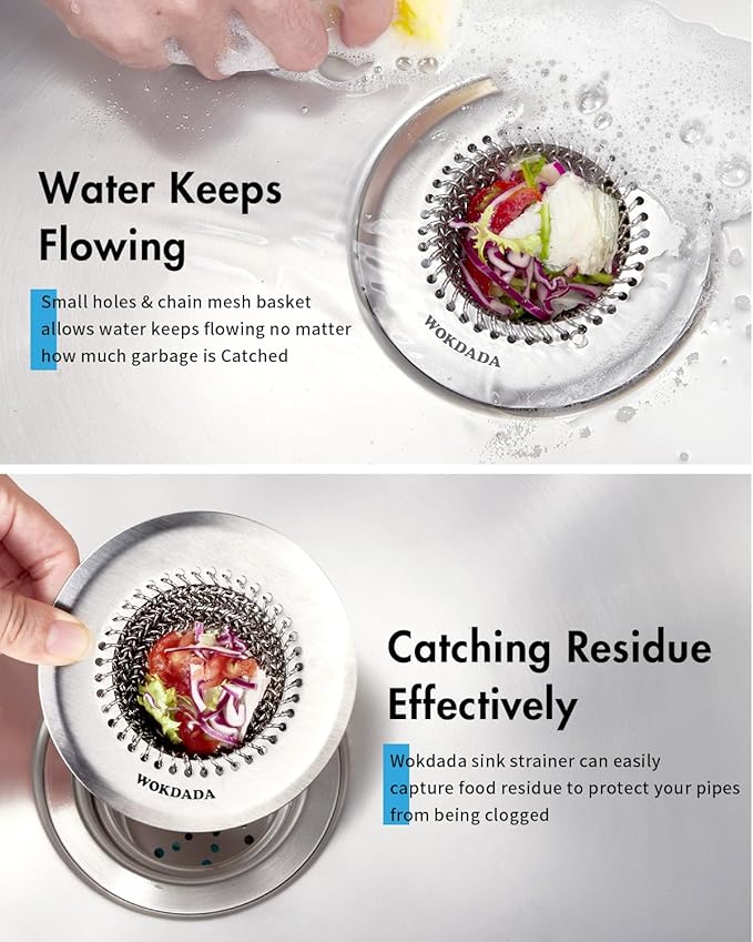 Revolutionary Kitchen Sink Drain Strainer & Sink Stopper/Patented Reversible Kitchen Sink Strainer, Anti-Clogging Sink Strainer Basket, Handmade Kitchen Gadgets, 304 Stainless Steel & Rust-Proof