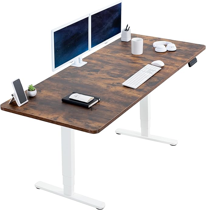 VIVO Electric 71 x 30 in Dual Motor Rustic Sit Stand Desk, Memory Height Adjustment, 2B Series, Vintage Brown Top White Frame, DESK-KIT-2W7N