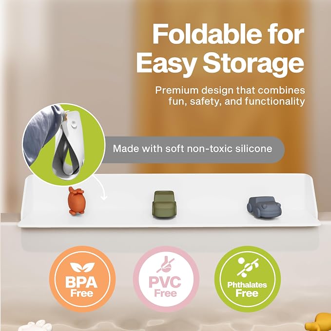 Little Splasher Original PlayPad, Bathtub Splash Guard Play Shelf - Toy Tray Caddy Holder Storage - Suction Cups Attach to Bath Tub - No Mess Water Spill in Bathroom for Toddlers Kids Baby (White)