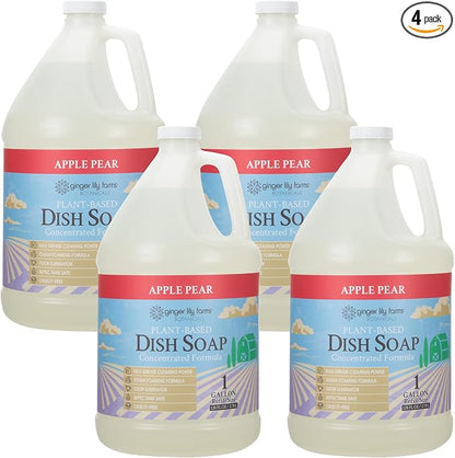 Ginger Lily Farms Botanicals Plant-Based Liquid Dish Soap, Concentrated Formula with Max Grease Cleaning Power, Cruelty-Free, Apple Pear Scent, 1 Gallon (Pack of 4)
