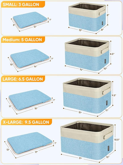 BALEINE 4 Pack Fabric Storage Bins for Shelves, Linen Storage Baskets for Organizing, Decorative Closet Bins for Clothes, Home (Skyblue, 17''x13''x10.5'')