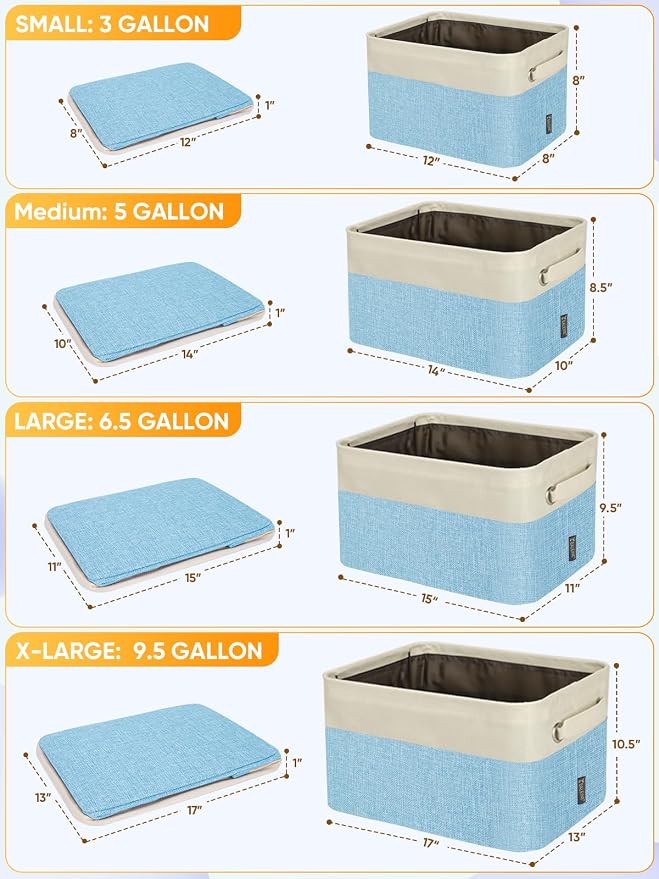 BALEINE 4 Pack Fabric Closet Storage Bins for Shelves, Linen Closet Organizers and Storage, Decorative Baskets for Organizing, Shelf, Clothes, Home, Office (Skyblue, 12"x8"x8")
