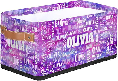 Custom Name Storage Basket, Personalized Small Storage Basket with Handles for Organizing Women Cosmetics Kids Toys Office Closet Shelf Baskets, Watercolor Purple Universe