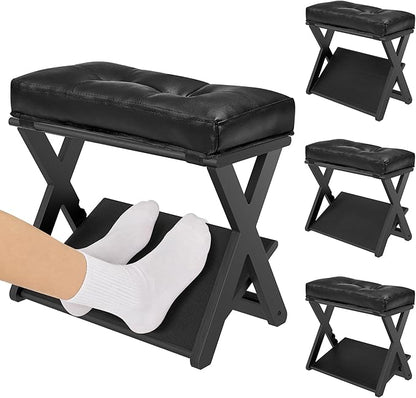 Adjustable Height Foot Rest Under Desk at Work, Double Step Wooden Under Desk Footrest, Non-Slip EVA Surface, Office Foot Stool for Posture Support, Leg Relief, Home Office & Gaming-Black