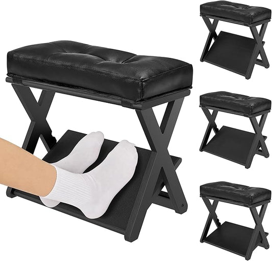 Adjustable Height Foot Rest Under Desk at Work, Double Step Wooden Under Desk Footrest, Non-Slip EVA Surface, Office Foot Stool for Posture Support, Leg Relief, Home Office & Gaming-Black