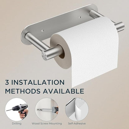 FORIOUS Toilet Paper Holder, Adhesive or Screw Wall Mount Pivoting Tissue Roll Holder for Bathroom, Stainless Steel Rustproof Self Adhesive Toilet Paper Roll Holder no Drilling, Brushed Nickel