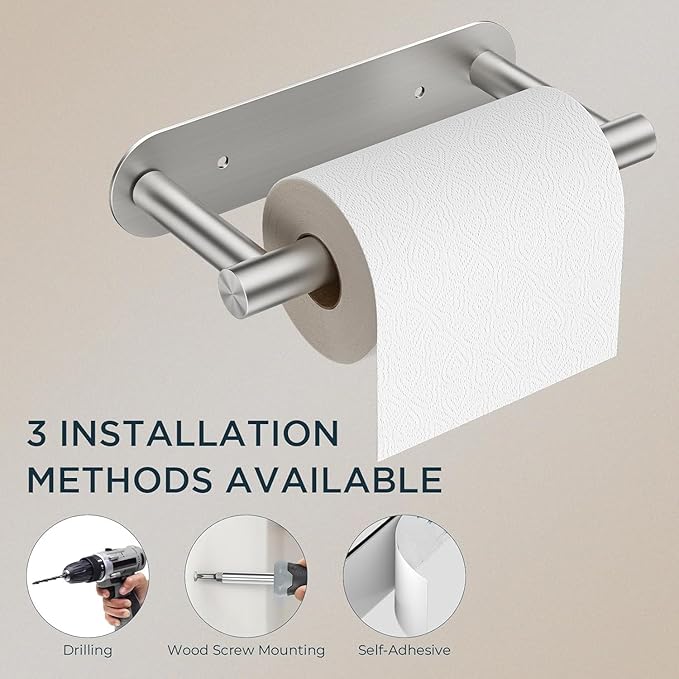 FORIOUS Toilet Paper Holder, Adhesive or Screw Wall Mount Pivoting Tissue Roll Holder for Bathroom, Stainless Steel Rustproof Self Adhesive Toilet Paper Roll Holder no Drilling, 2 Pack Brushed Nickel