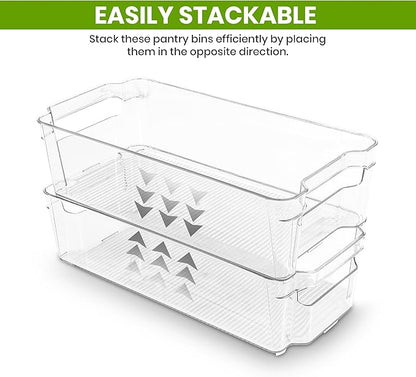 Utopia Home - Fridge & Refrigerator Organizer Bins (8 Pack), Clear Stackable Durable Plastic Storage Containers with Easy Grip Handles for Pantry, Kitchen Cabinets & Countertops
