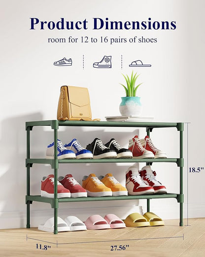 Kitsure Shoe Rack - Non-Woven Shoe Rack Shelf, Shoe Organizer for Closet, Entryway, Garage & Corridor, Stackable Shoe Shelves, 27.5" Wide - 3 Tier, Sage Green