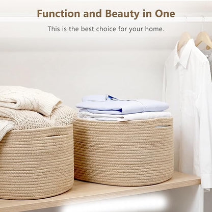 Cotton Rope Storage Basket, 15x10x9 Inches, Woven Basket for Shelves, Clothes, Towels, Books, and Laundry, Jute Brown (1 Pack)