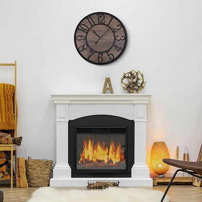 LEIKE Large Wall Clocks,Non Ticking Silent,Battery Operated Small Round Modern Wood Wall Clock for Living Room, Bedroom,Kitchen,Farmhouse,Office Vintage Home Decor-13.5 Inch/34CM-Black-Arabic Number