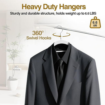 Plastic Hangers 50 Pack, 16.5 in Heavy Duty Clothes Hangers with 360° Swivel Hook, Non-Slip Bar & 0.2" Ultra-Slim Space-Saving Closet Organizers for Coats, Pants, Suits, Shirts, White