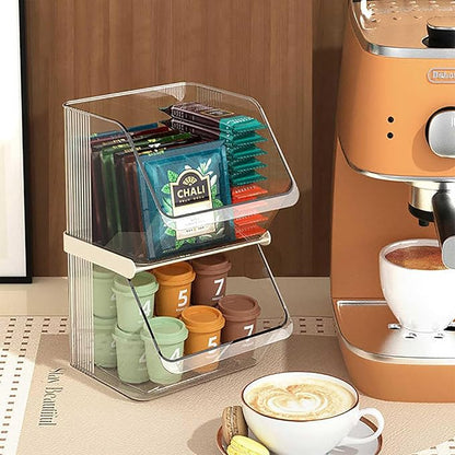 K Cup Holder Tea Bag Organizer, Coffee Pod Holders for Keurig Nespresso Vertuo Pods Kcup Sugar Packet Creamer Holder Tea Rack Coffee Bar Accessories (Stacking A)