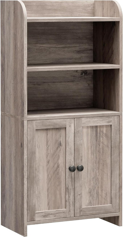 Homhedy Small Bathroom Storage Cabinet, Freestanding Toilet Paper Storage with 2 Doors and Shelves, Bathroom Organizers and Storage for Small Spaces, Laundry Room, 7.9" D x 14.6" W x 31" H, Greige