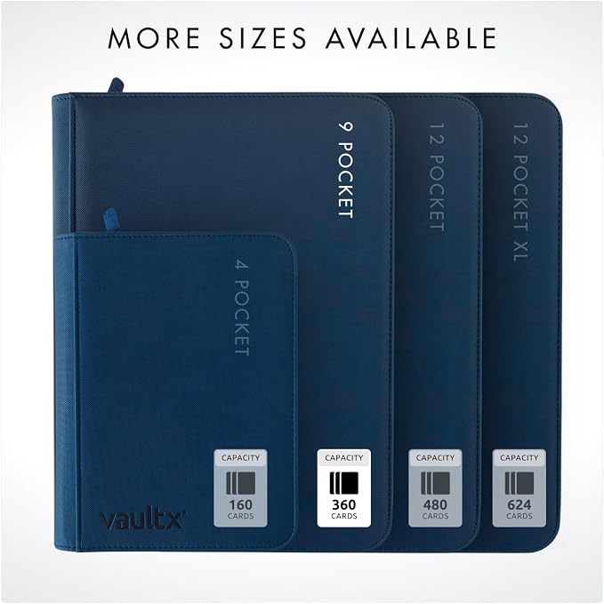 Vault X 9 Pocket Zip Binder, 360 Cards, Exo-Tec Material, 20 Side-Loading Pages (Blue)