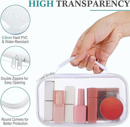 Sanwuta 4 Pcs Clear Hard Zipper Case with Handle Office Storage Cases Hard Plastic Pouches Transparent Bins for Crafts, Snacks, Cosmetics, Puzzles(7.5 x 4 x 2 Inches,White)