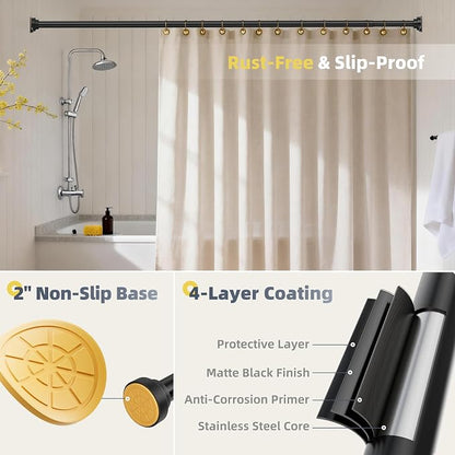 STARLATTA Long Tension Shower Curtain Rod 31-94 Inch: 1.1" Dia Rustproof Stainless Steel, No Drilling Heavy Duty, Adjustable Room Divider for Bathroom Window, Matte Black