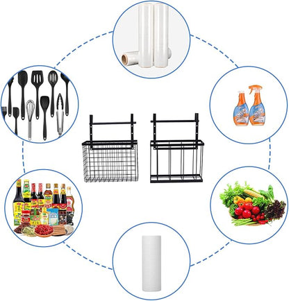 2 Pack Aluminum Foil and Plastic Wrap Organizer, Height Adjustable Kitchen Cabinet Door Organizer, Pantry Organizers, Wall Mounted Wrapping Paper Holder for Sandwich, Freezer, Ziplock Bag
