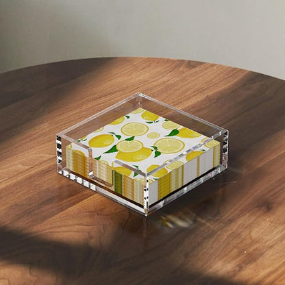 HIIMIEI Acrylic Napkin Holder for Table: Square Luncheon Napkin Tray, Flat Decorative Guest Towel Holder for Bathroom, Kitchen, Bar, Dinner, Party, 7.6 x 7.6 inches（Clear)