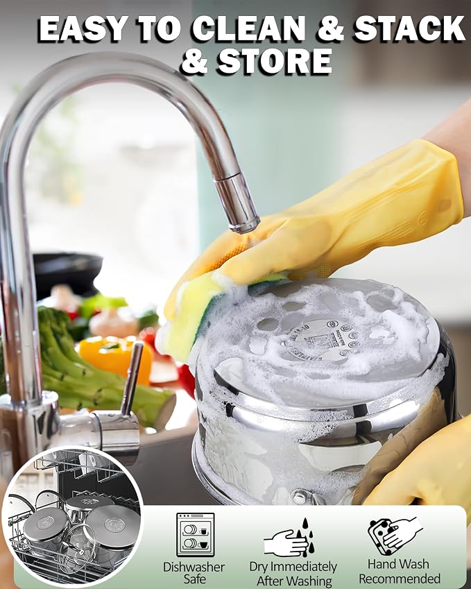 Cook N Home Basics 8 Quart Stainless Steel Stock Pot with Lid, Cooking Pot for Pasta, Soup, Stay-Cool Silicone Handle, Stockpot with Even Heating, Oven Safe, Cookware for Canning, Boiling, Simmer