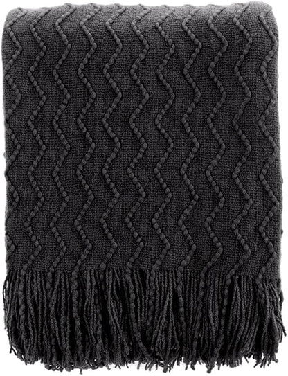 BATTILO HOME Black Throw Blanket for Couch, Boho Black Throws for Home Decor, Soft Throw Blankets for Bedroom Decor Housewarming Gifts, 50"x60"