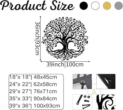 Yemwot Metal Tree of Life Wall Decor, Circle of Life Metal Trees Wall Art, Branch Art, Spiritual Decor, Modern Sculpture Decoration, Living Room Bedroom Decoration (Sliver-Tree 2, 39"x 36"| 100x91cm)