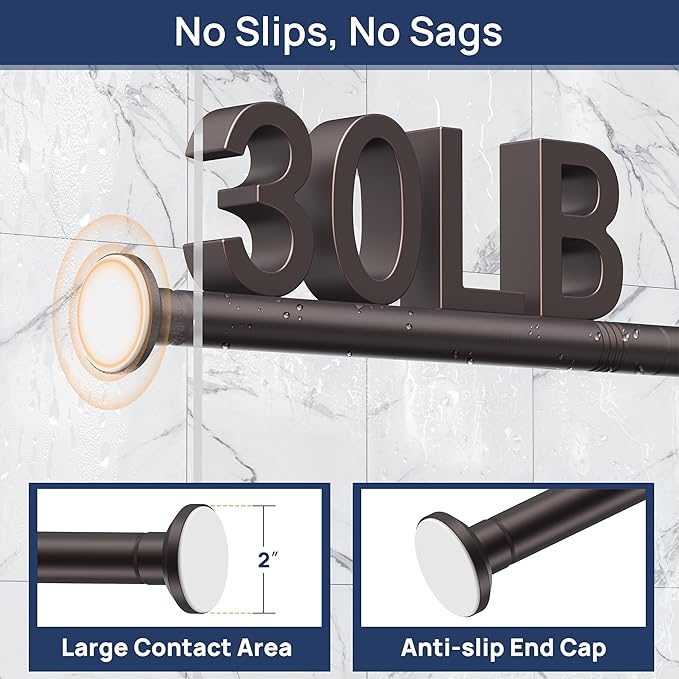 ENJOYBASICS Shower Curtain Rod 30 to 76 Inches, Stainless Steel Adjustable Spring Tension Rods No Drill for Bathroom, Closet, Window, Room Divider, Never Rust, Non Slip, Bronze