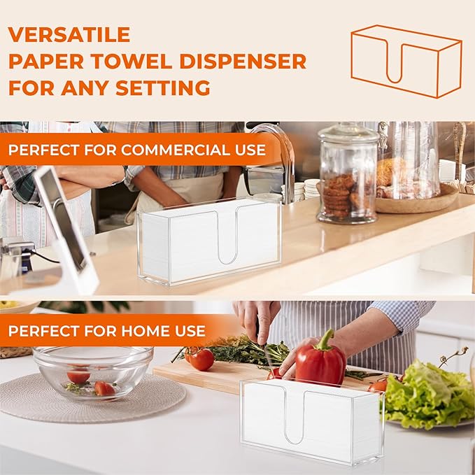 2PACK Paper Towel Holder, Countertop Paper Towel Dispenser Bathroom Paper Hand Towels Dispensers Clear Acrylic Napkin Holder Suitable for Z-fold, C-fold or MultiFold Trifold for Bathroom Kitchen