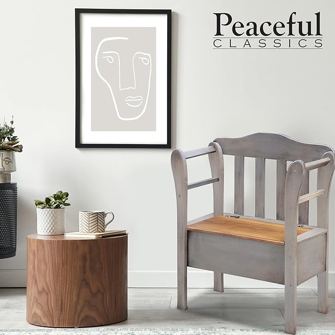 Peaceful Classics Bench with Storage - Small Wooden Storage Bench for Entryway, Hallway, Mudroom, Farmhouse, Bedroom, & Living Room, Amish Handmade Furniture Storage Organizer, Pewter