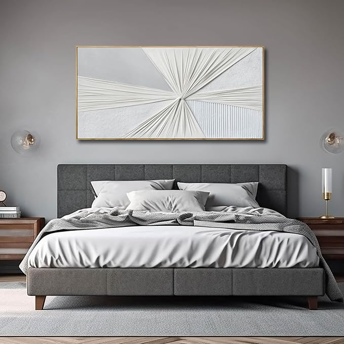 Modern Abstract Wall Art White And Beige Wall Decoration for Dining Room Bedroom Office 20×40 Inch Textured Artwork Decor