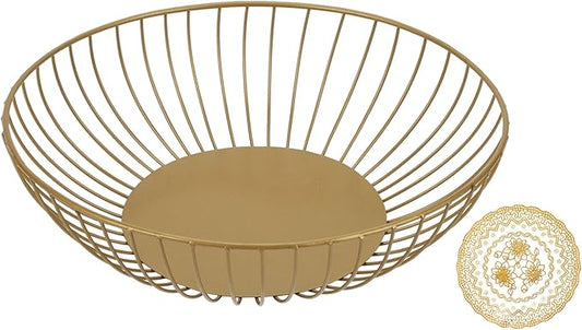 IBWell Antique Large Fruit Basket for Kitchen Modern Fruit Bowl for Home Decor Fruit Holder for Kitchen Countertop Gold Wire Basket for Fruit Vegetable Snacks Produce