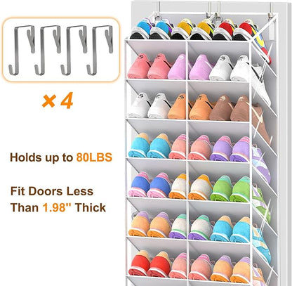 UVIAHOMI 20-30 Pairs Over the Door Shoe Organizer, Clear Pockets Hanging Shoe Storage for Closet, 10-Tier Door Shoes Rack, Handing Shoes Holder Fit All the Family's Sneakers, Boots, Heels, Light Grey