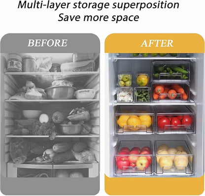bealy 2 Pack Stackable Clear Storage Drawer,Clear Refrigerator Organizers and Storage Drawer, Pull Out Drawer for Fridge Kitchen Bathroom Cabinet Closet Office Organizer