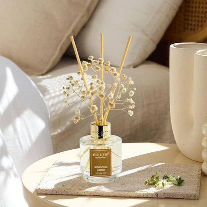 Airkeep Reed Diffuser Set of 3, Cinnamon Vanilla Lavender Field Moroccan Amber Oil Reed Diffusers for Bedroom Living Room Office Aromatherapy Oil Reed Diffuser for Gift 50ml x 3
