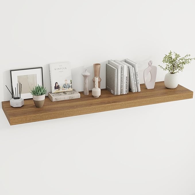 Dreamland 55 Inches Floating Shelves for Wall, 9.8" Deep Long Floating Shelves Set of 1, Large Display & Storage Shelf, Wall Shelf for Bathroom Bedroom Living Room Kitchen Office, Walnut