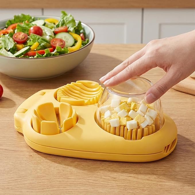 3 In 1 Egg Slicer For Hard Boiled Eggs, Strawberry Slicer Grape Cutter, 2026 New Stainless Steel 3 Slice Modes Egg Cutter, Dishwasher Safe Kitchen Slicer for Mushroom, Cherry (White)