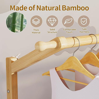 Luxspire Kids Clothing Rack, Bamboo Kids Dress up Rack with 1 Hanging Rod, 5 Hanging Hooks & 2 Fabric Drawers, Toddler Dress up Storage for Bedroom, Playroom, Nursery, Laundry, Burlywood