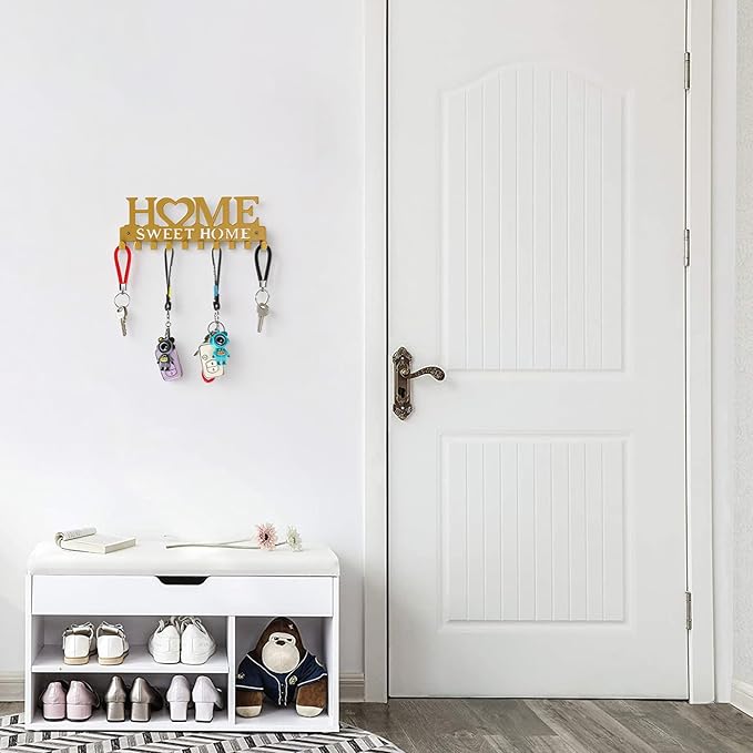 Key Holder Wall Mounted with Screws and Anchors, Gold Multifunctional Key Hanger with 10 Hooks, Entryway Front Door Kitchen Hallway Garage Office