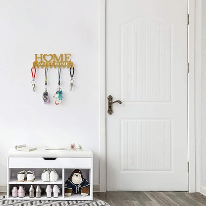 Key Holder Wall Mounted with Screws and Anchors, Gold Multifunctional Key Hanger with 10 Hooks, Entryway Front Door Kitchen Hallway Garage Office