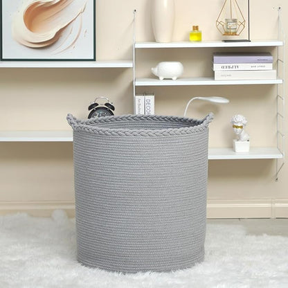 Homlikelan 90L Oversize Woven Laundry Basket,Cotton Tall Laundry Hamper for Blankets,Clothes,Pillows,Toys,Shoes Large Laundry Bin Grey