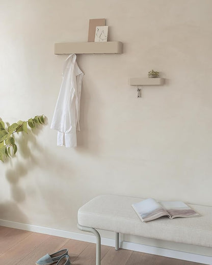 Kazai. Key Holder for Wall 'Tone' | Minimalist Key Hooks Design from Berlin | Modern Key Hanger with Metal Shelf | Key Hook Wall Mounted as Hallway Furniture | Taupe