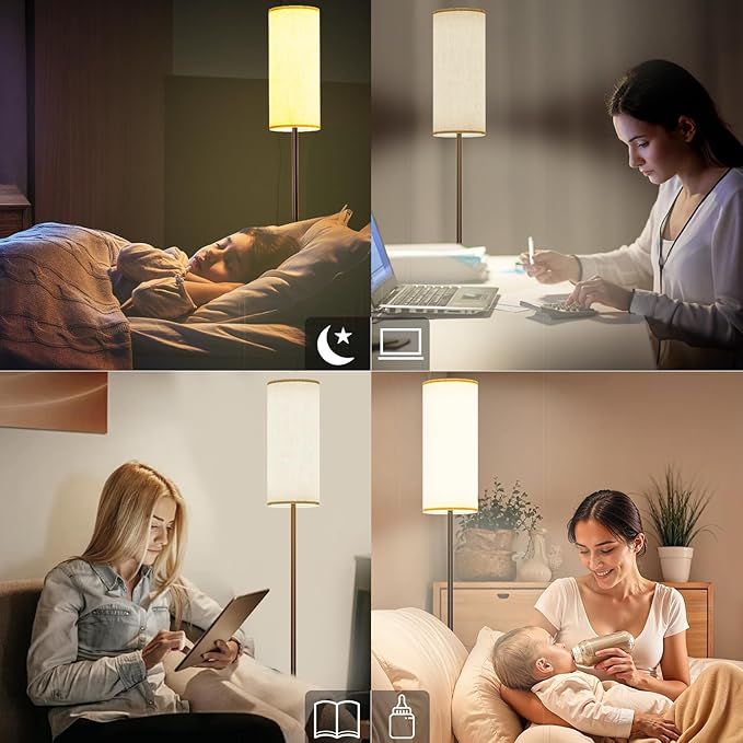 Keepsmile LED Floor Lamps for Living Room,Dimmable Floor Lamp with Remote,Custom Tall Lamp for Bedroom with 12W LED Bulb,Pole Light with Lamp Shade Foot Switch,Modern Standing Lamps for Office Dining