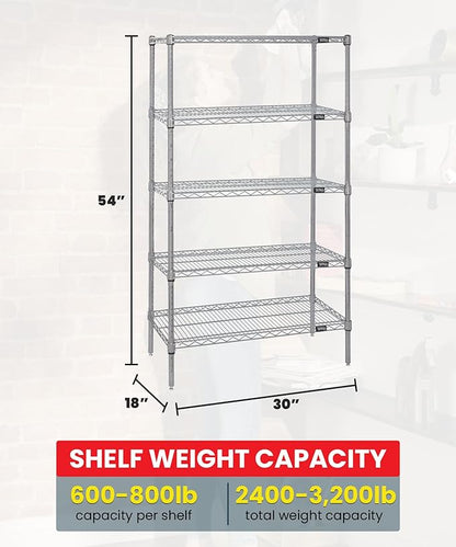 Quantum Storage Systems WR54-1830S-5 Starter Kit Wire Shelves Stainless Steel 5 Shelves 54" H x 30" W x 18" D
