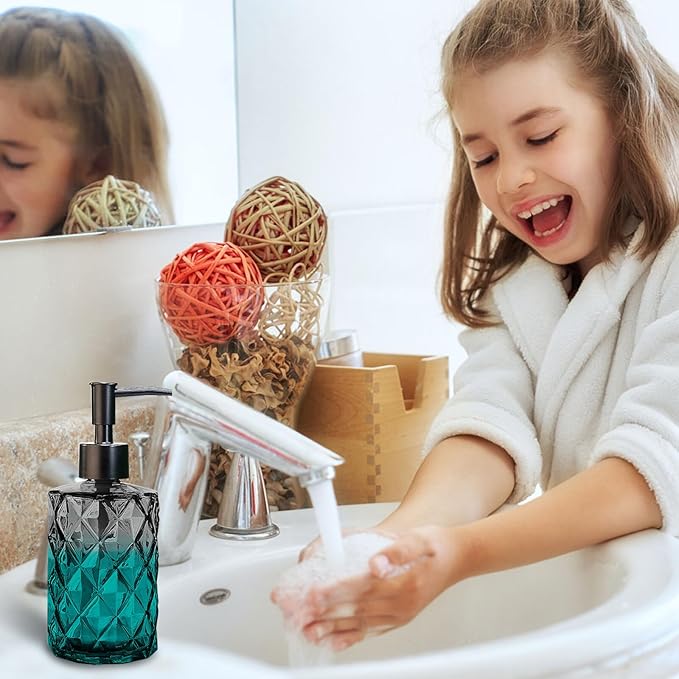 Topsky Glass Soap Dispenser with Plastic Pump, 330ml Liquid Hand Soap Dispenser, Rustproof Pump for Kitchen & Bathroom, Great for Lotions, Essential Oil, Liquid Soaps Clear Black