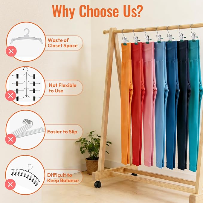 30 Pack Pants Hangers with Clip, Legging Organizer for Closet, Yoga Pants Hangers, Space Saving Hanging Closet Organizer and Storage for Socks, Panties, Underwear, Pants and Jeans (Dark Green)