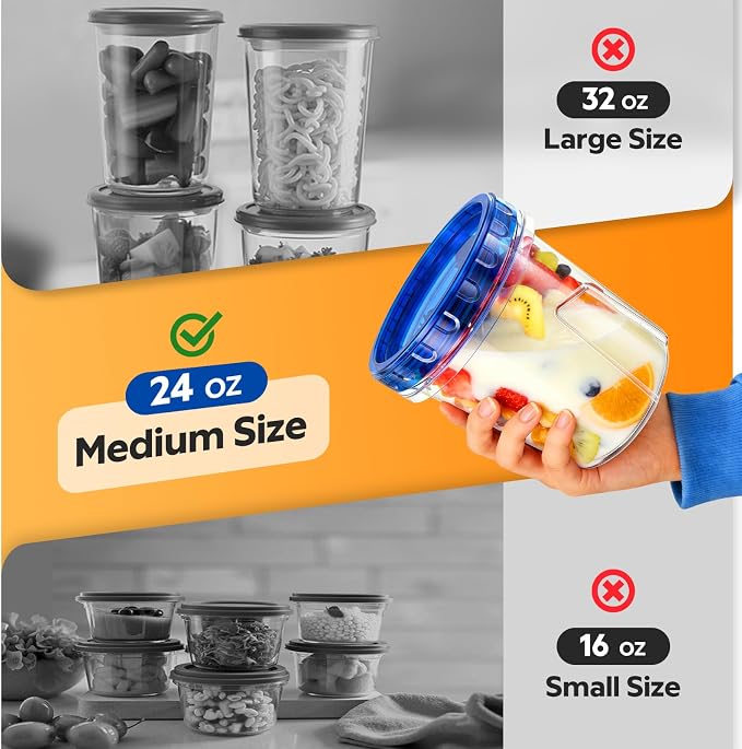 Freezer Storage Containers, [12 Pack-24 Oz] Airtight Plastic Food Storage Containers with Twist Top Lids, Soup, Meal Prep Containers | BPA Free | Stackable | Leakproof | Microwave/Dishwasher Safe