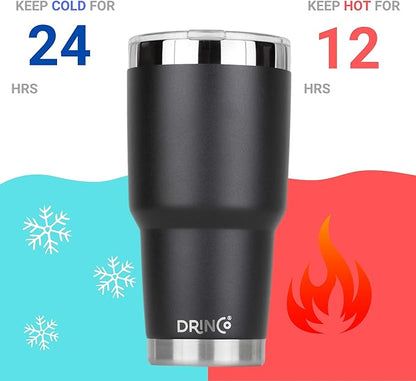 Drinco - 30 oz Stainless Steel Tumbler | Double Walled Vacuum Insulated Mug With Lid, 2 Straws, For Hot & Cold Drinks (30oz Black USA Flag, 30oz)
