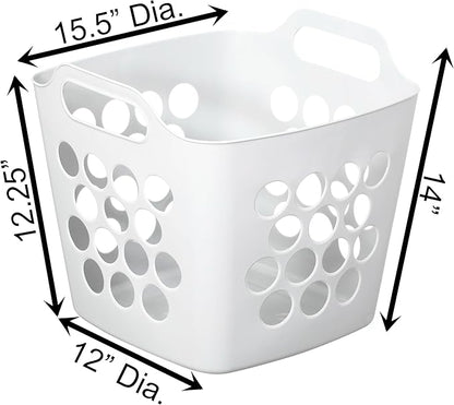 Flexible Plastic Laundry Basket - Square Storage Hamper with Side Handles for Easy Carrying - Versatile Organizer for Laundry, and Household Storage, 28 Litter White