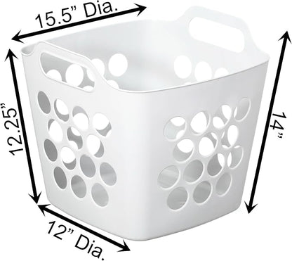 Flexible Plastic Laundry Basket - Square Storage Hamper with Side Handles for Easy Carrying - Versatile Organizer for Laundry, and Household Storage, 28 Litter White