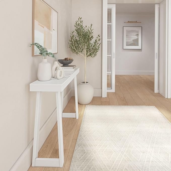 Plank+Beam Solid Wood Console Table, 46 Inch, Sofa Table, Narrow Entryway Table for Hallway, Behind The Couch, Living Room, Foyer, Easy Assembly, White
